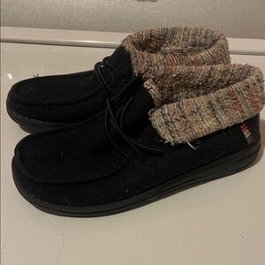 Hey Dude Black Loafers with Colorful Knit Cuff